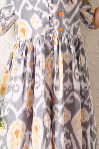 Grey paisley ikat kurta set