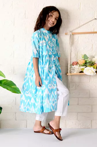 Blue soiree ikat kurta set