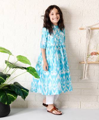 Blue soiree ikat kurta set 4