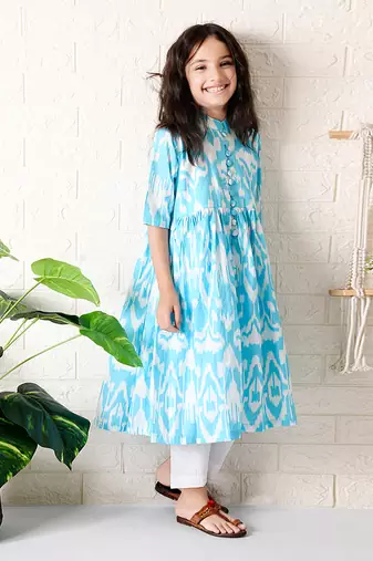 Blue soiree ikat kurta set