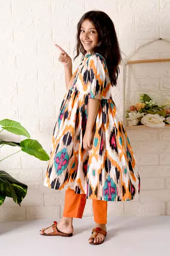 Multicolor senorita ikat kurta set