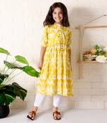 Yellow sunflower ikat kurta set