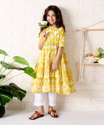 Yellow sunflower ikat kurta set 2