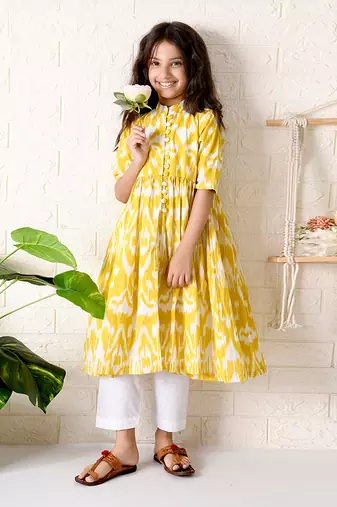 Yellow sunflower ikat kurta set