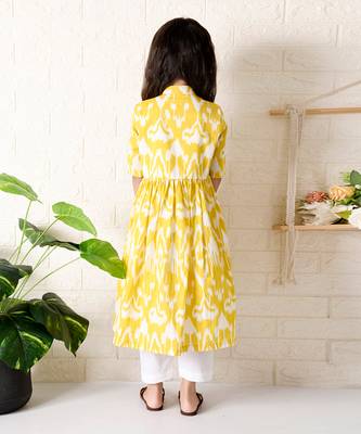 Yellow sunflower ikat kurta set 3