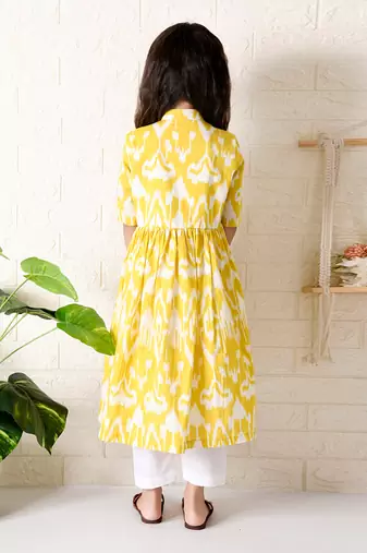 Yellow sunflower ikat kurta set