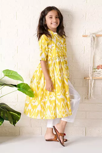 Yellow sunflower ikat kurta set