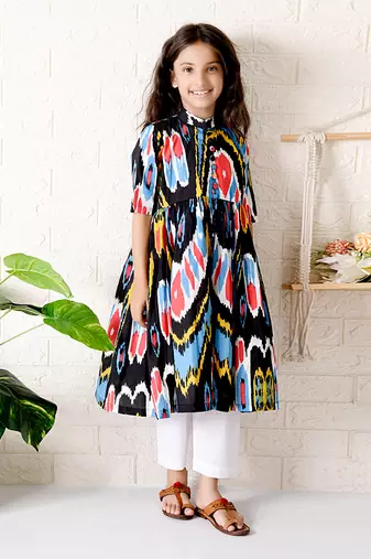 Multicolor nightfall ikat kurta set