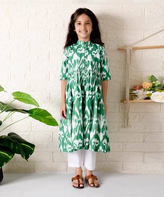 Green kale ikat kurta set 1