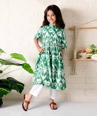 Green kale ikat kurta set 2