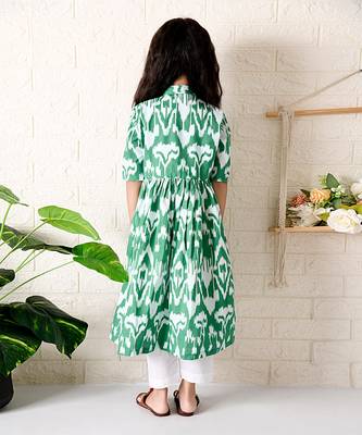 Green kale ikat kurta set 3