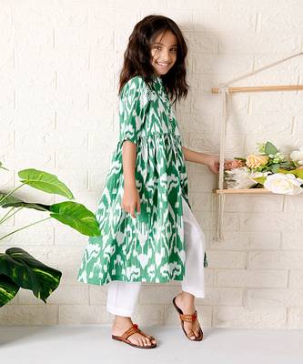 Green kale ikat kurta set 4