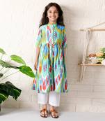Multicolor cassata ikat kurta set