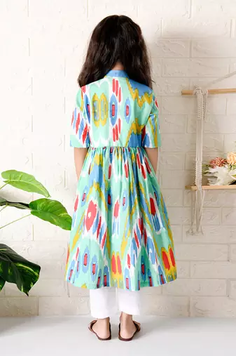 Multicolor cassata ikat kurta set