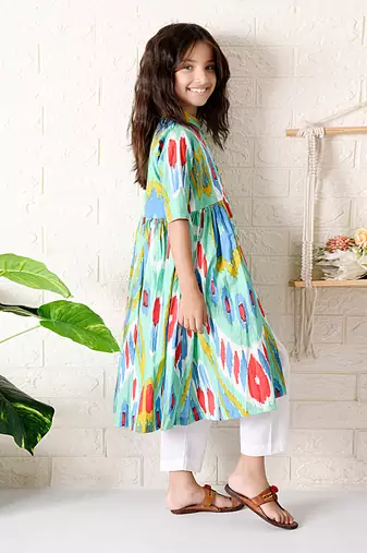 Multicolor cassata ikat kurta set