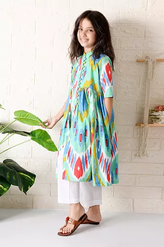 Multicolor cassata ikat kurta set