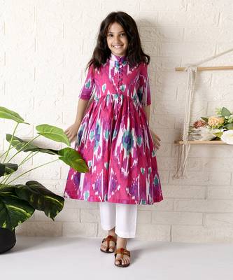 Pink strawberry ikat kurta set 1
