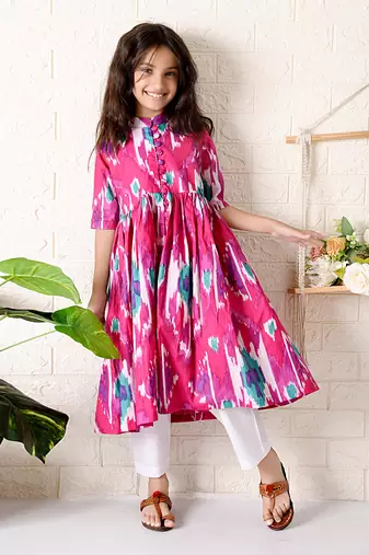 Pink strawberry ikat kurta set