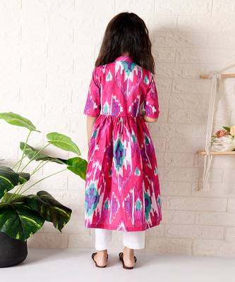 Pink strawberry ikat kurta set 3