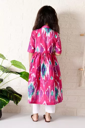 Pink strawberry ikat kurta set