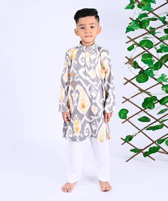 Grey figgy ikat kurta set 1