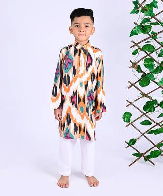 Multicolor toffee ikat kurta set 1