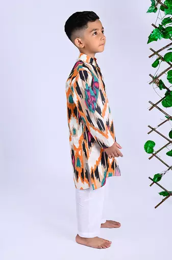 Multicolor toffee ikat kurta set