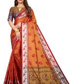 Carrot orange khun weave para silk banarsi ethnic wear saree with blouse
