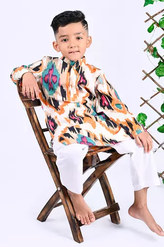 Multicolor toffee ikat kurta set