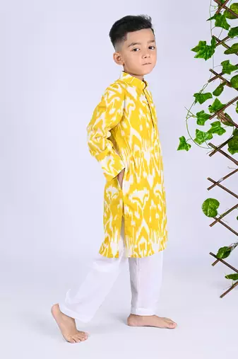 Yellow sun ikat kurta set
