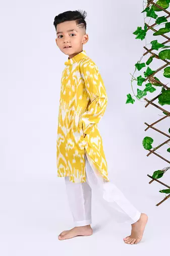 Yellow sun ikat kurta set