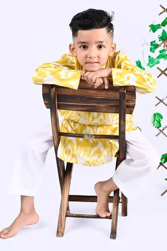 Yellow sun ikat kurta set