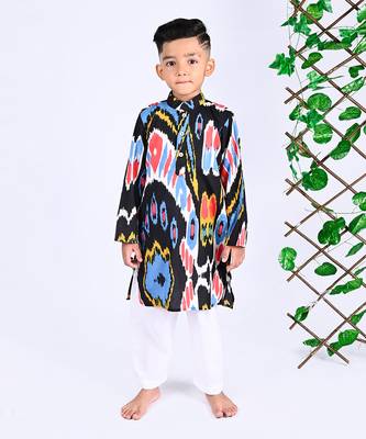 Multicolor crater ikat kurta set 1