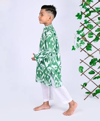 Green peas ikat kurta set 4