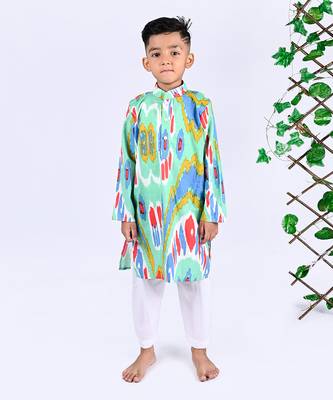 Multicolor custard ikat kurta set 1