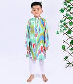 Multicolor custard ikat kurta set