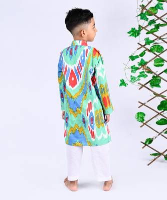 Multicolor custard ikat kurta set 2