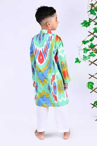 Multicolor custard ikat kurta set