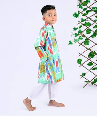 Multicolor custard ikat kurta set 3