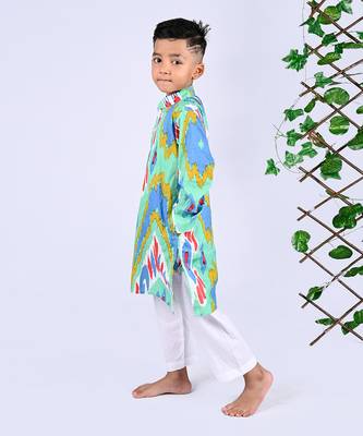 Multicolor custard ikat kurta set 4