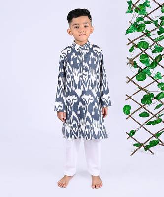 Grey orb ikat kurta set 1