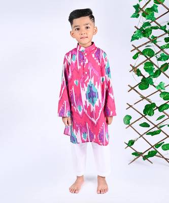 Pink raspberry ikat kurta set 1