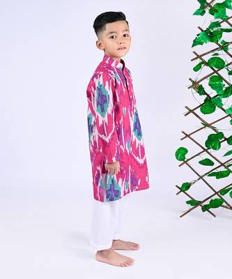 Pink raspberry ikat kurta set 3