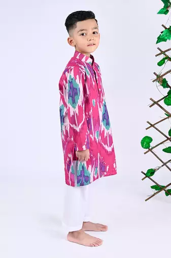 Pink raspberry ikat kurta set