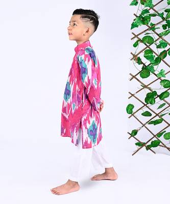 Pink raspberry ikat kurta set 4