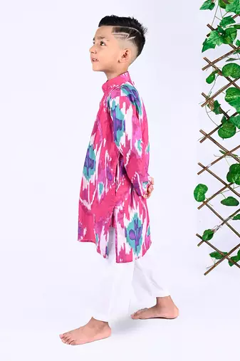 Pink raspberry ikat kurta set