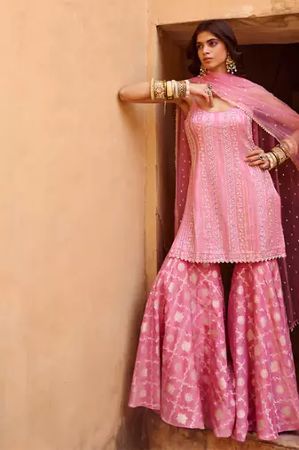 Mauve pink crepe kurta set