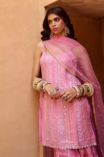 Mauve pink crepe kurta set