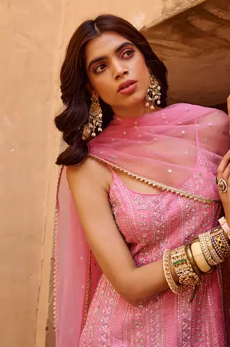 Mauve pink crepe kurta set