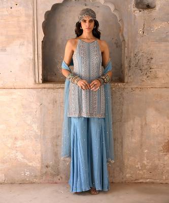 Hazel blue crepe kurta set 1